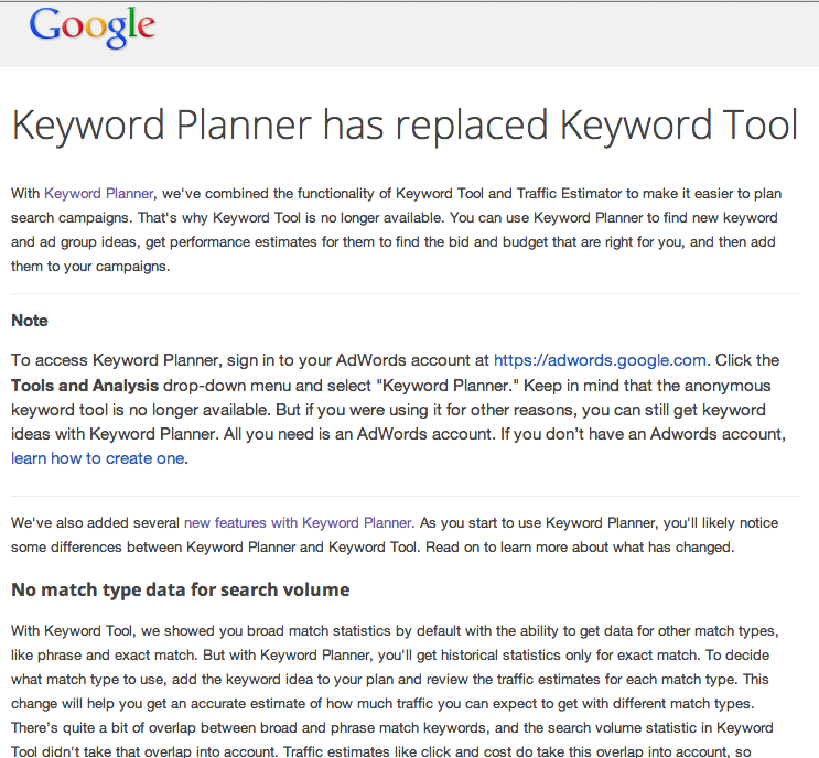 keyword planner has replaced