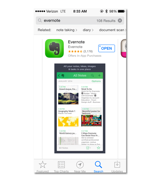 evernote in app store