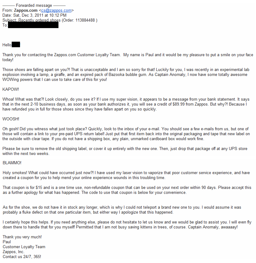 zappos letter
