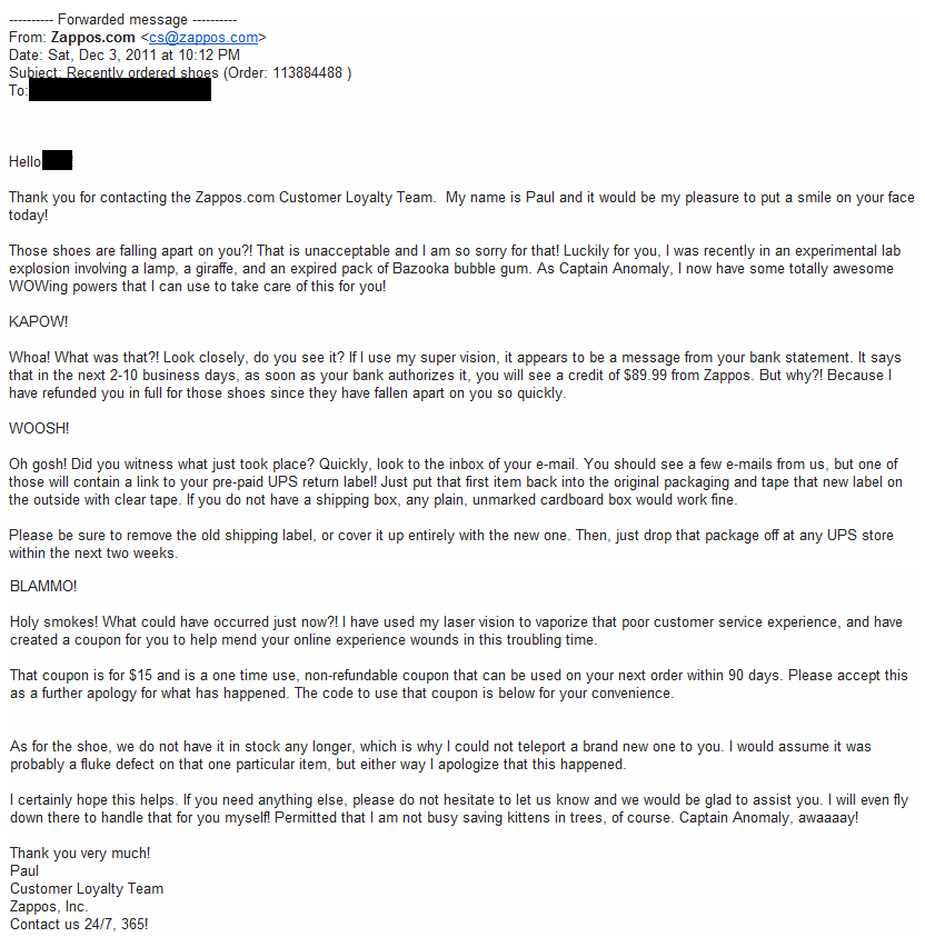 Zappos letter