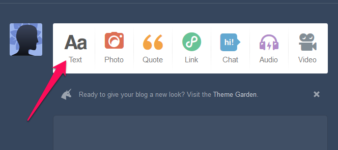 step 2 in tumblr to add your blog post- using tumblr helps improve your backlink portfolio