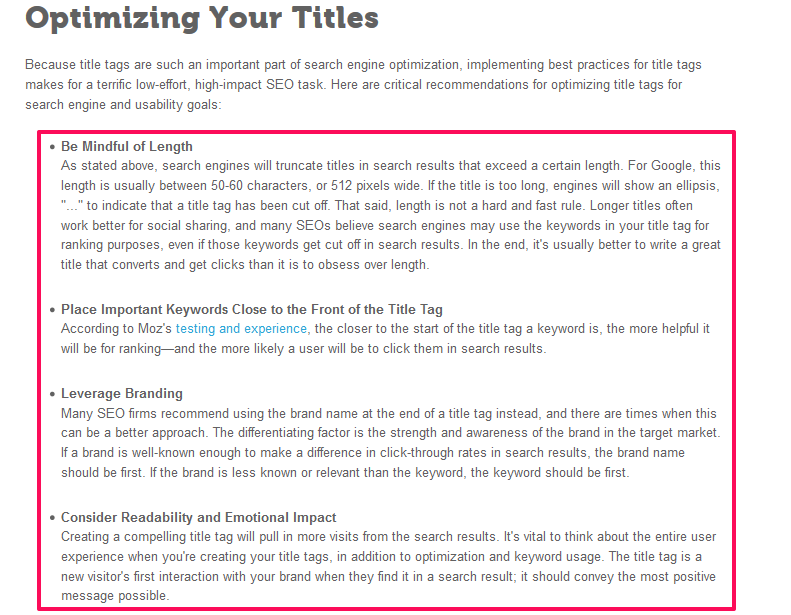 screenshot on how optimize title tags - seo copywriting