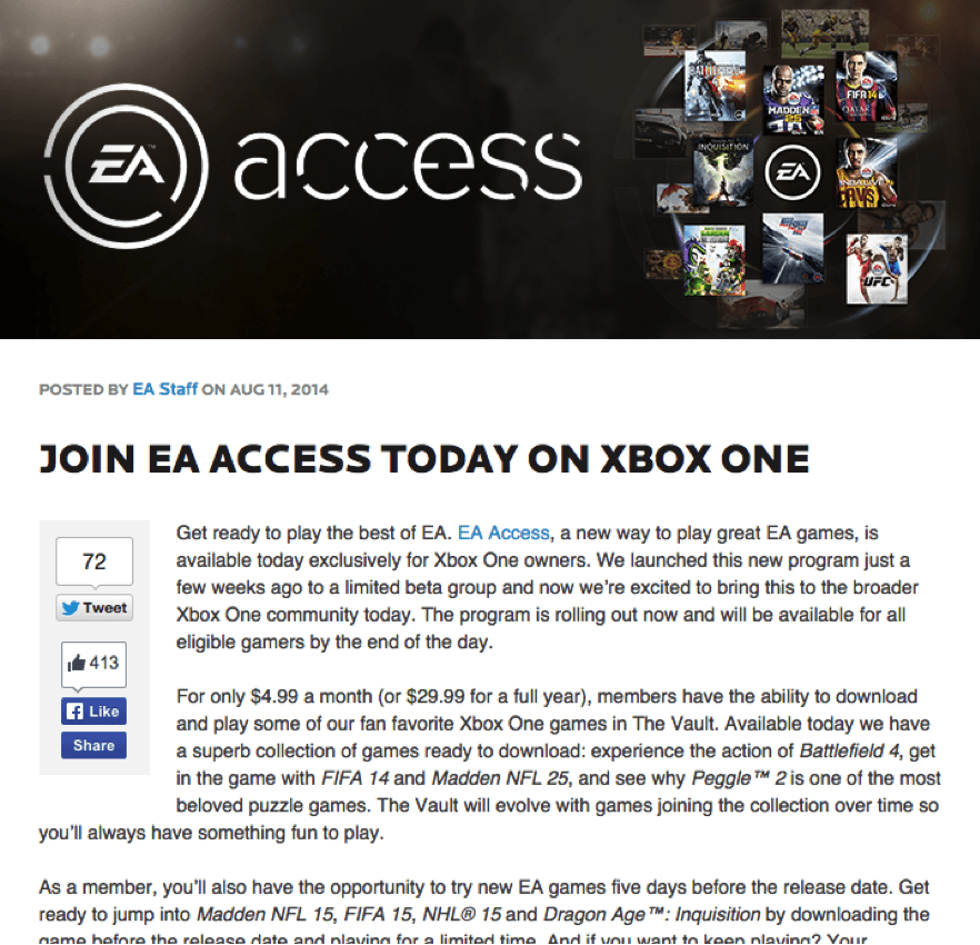 example of "immediate gift" hyperbolic discounting technique - EA Access