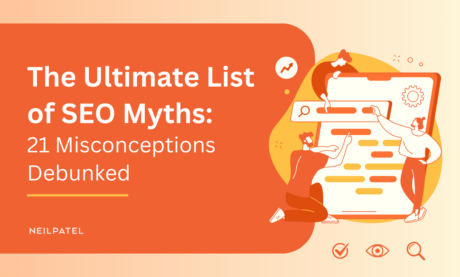 Illustration with text that reads "The Ultimate List of SEO Myths: 21 Misconceptions Debunked."