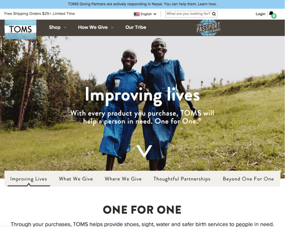 toms improving lives brand story 