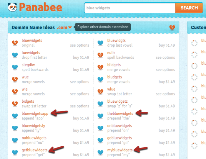 build a website use panabee to chose a name