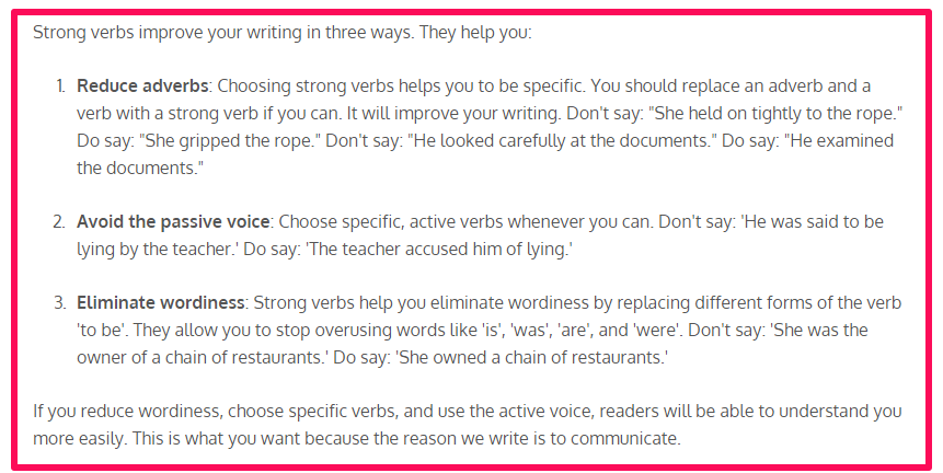 verb writing tips