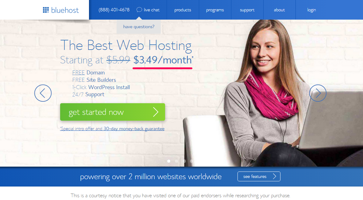 bluehost homepage