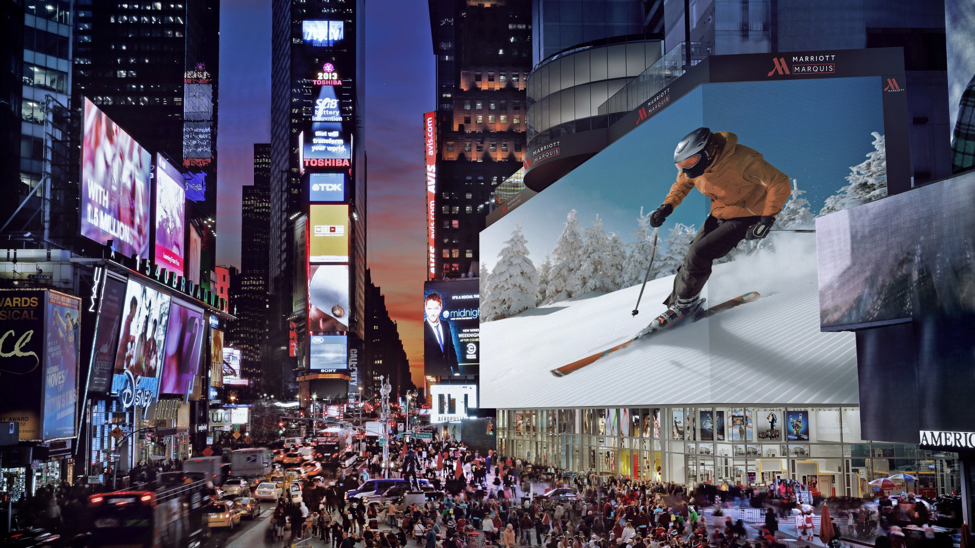 An image of billboards in Times Square.