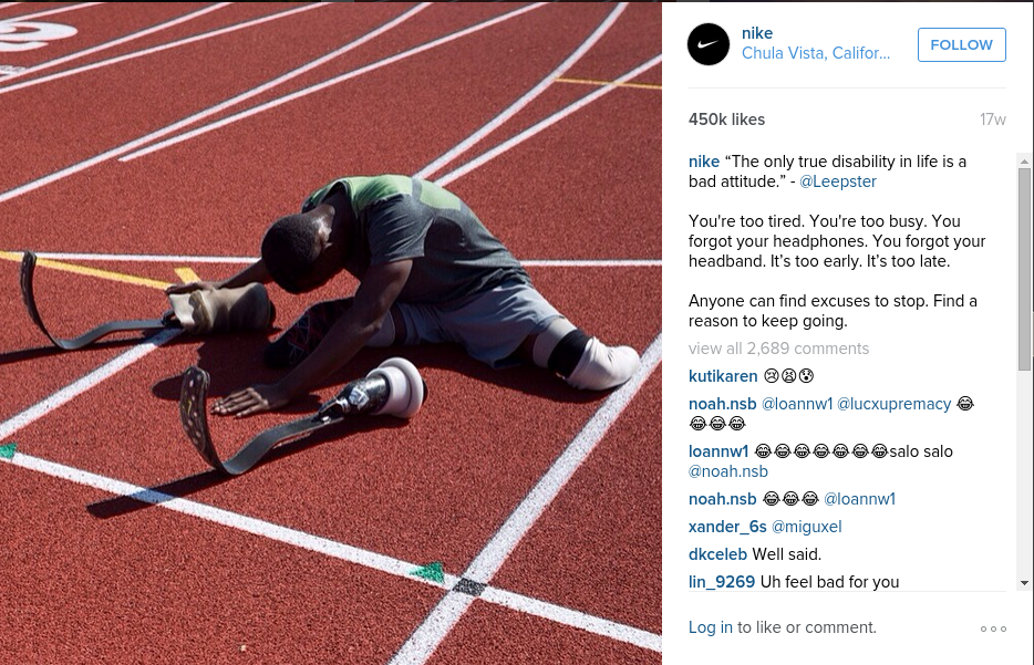 This disabled true. Nike Instagram.