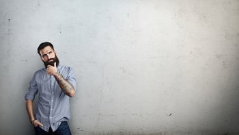 bearded man thinking