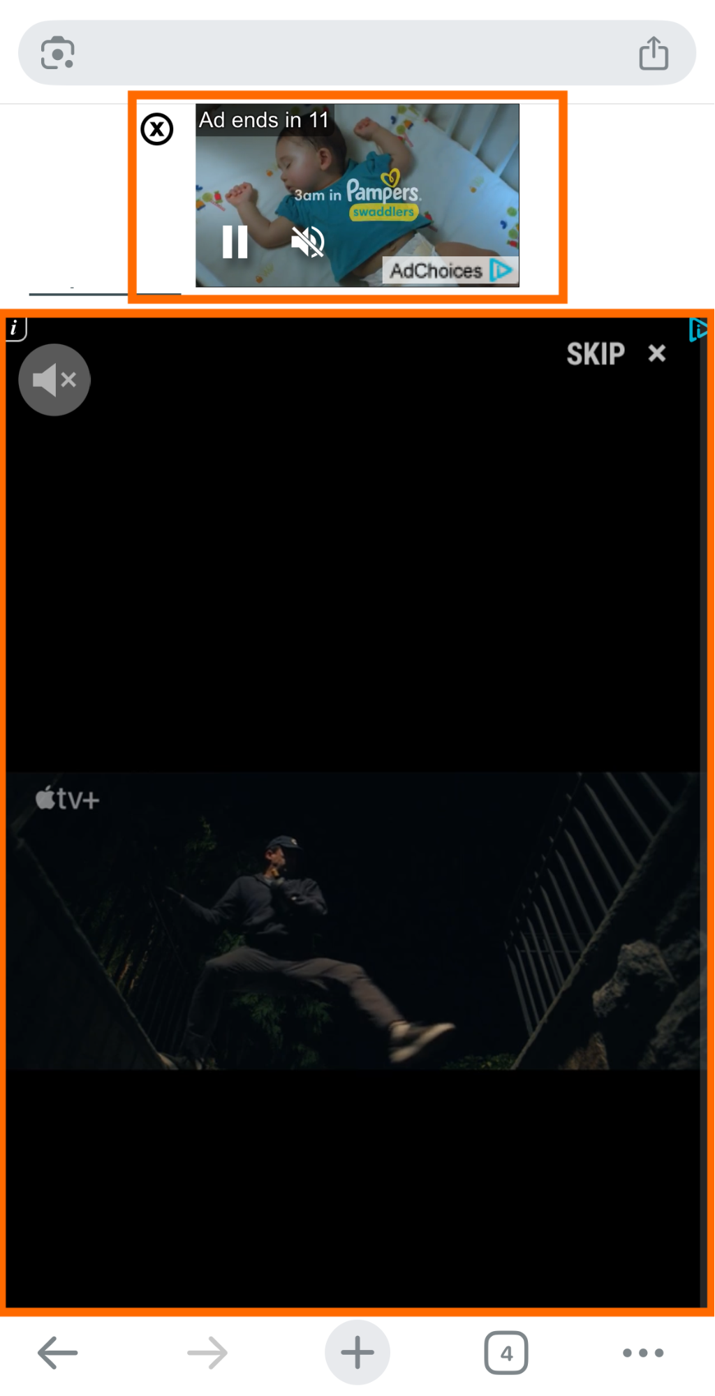 Mobile site displaying an AppleTV ad taking up the entire page.
