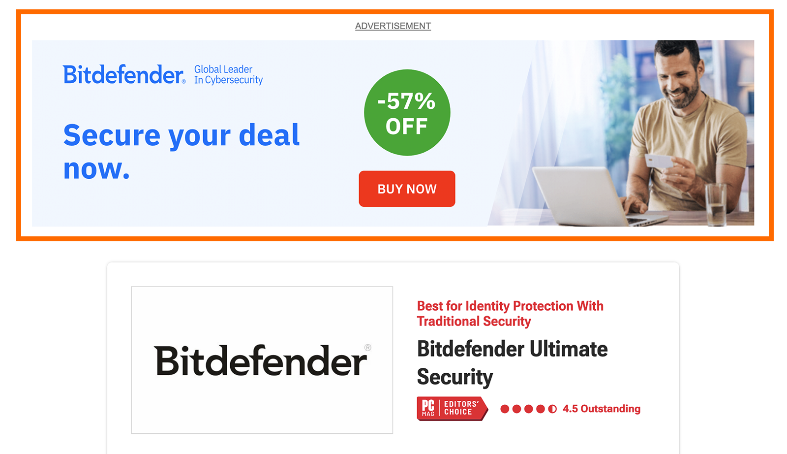 PC Mag article on online privacy tools with a Bitdefender banner ad.