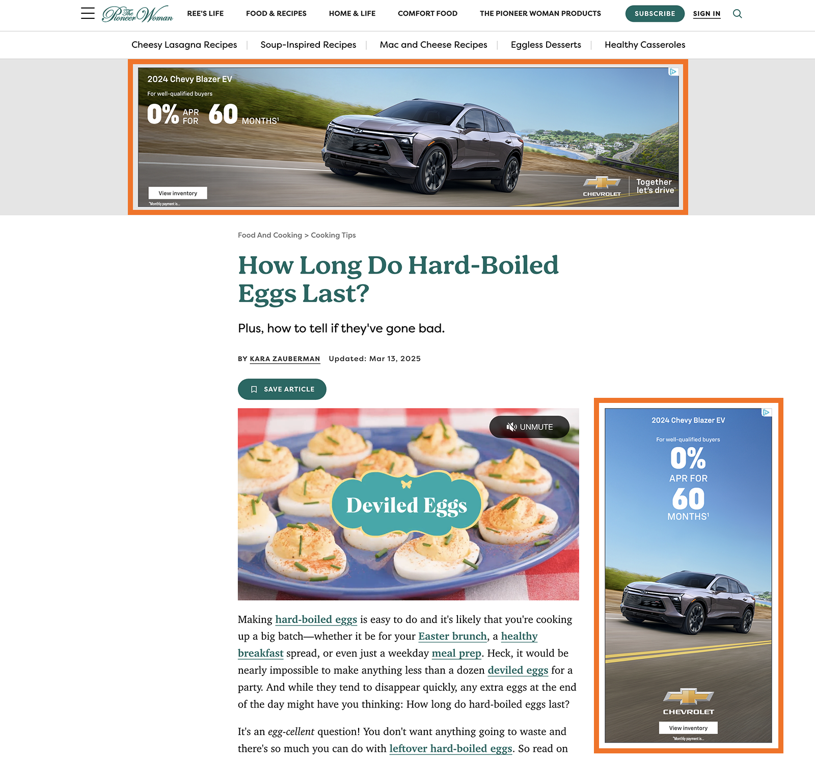Pioneer Woman blog post
with two Chevy ads.