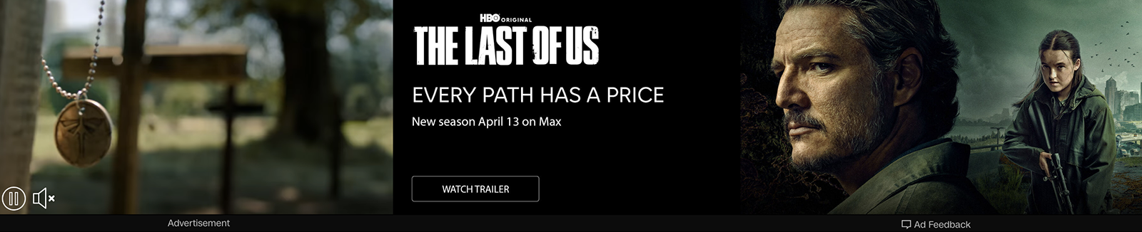 Max banner ad with an embedded video that plays a short trailer.