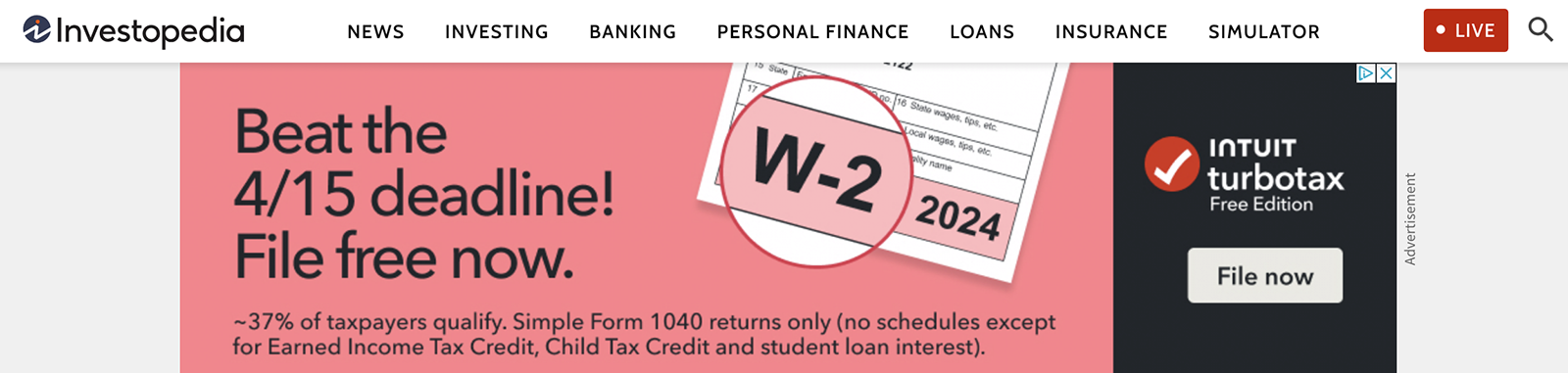 Investopedia TurboTax banner ad.