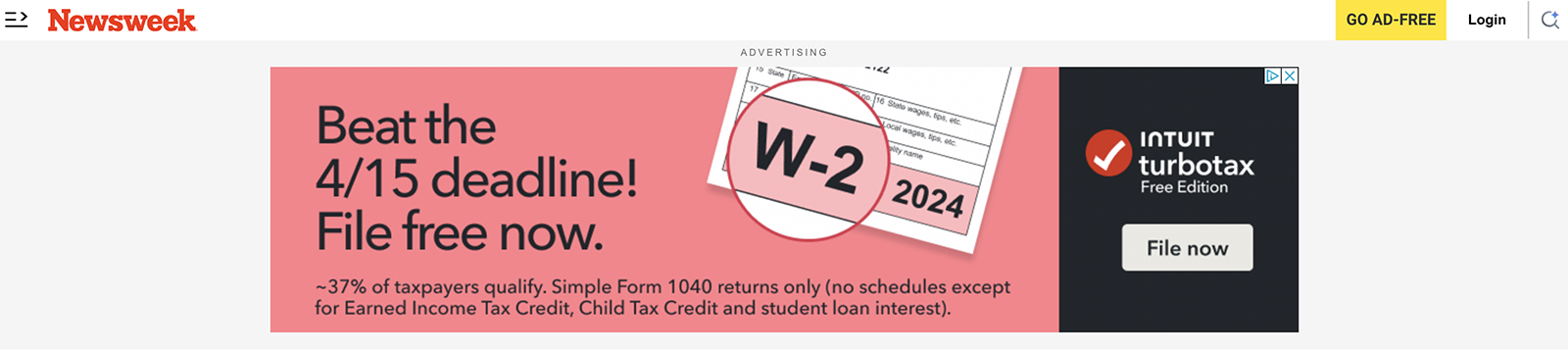 Newsweek TurboTax banner ad.