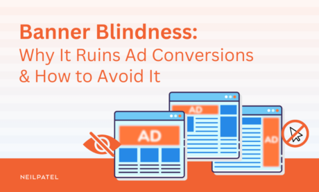 Illustration of ads with text that reads "Banner Blindness: Why It Ruins Ad Conversions & How to Avoid It."