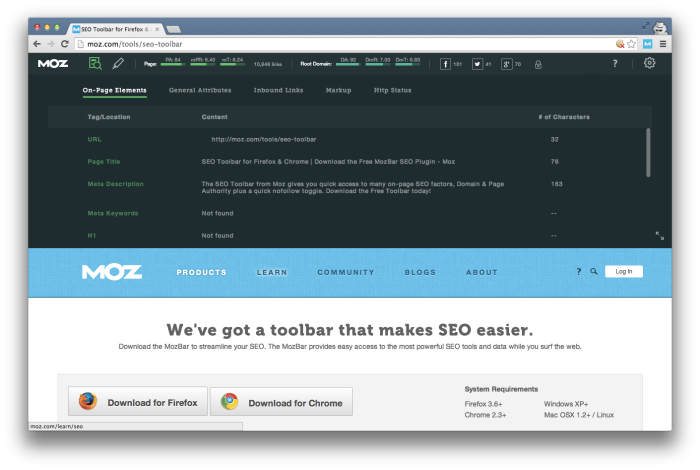 chrome extensions mozbar