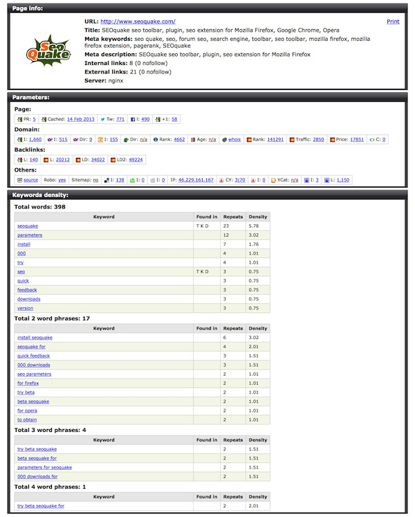 chrome extensions seo quake example 