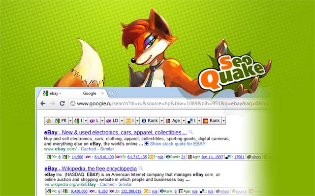 chrome extensions SEOquake screenshot