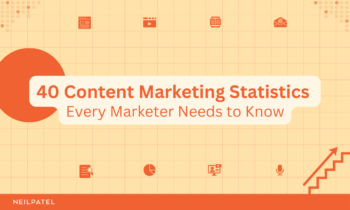 Orange illustration with a headline that reads "40 Content Marketing Statistics Every Marketer Needs to Know."