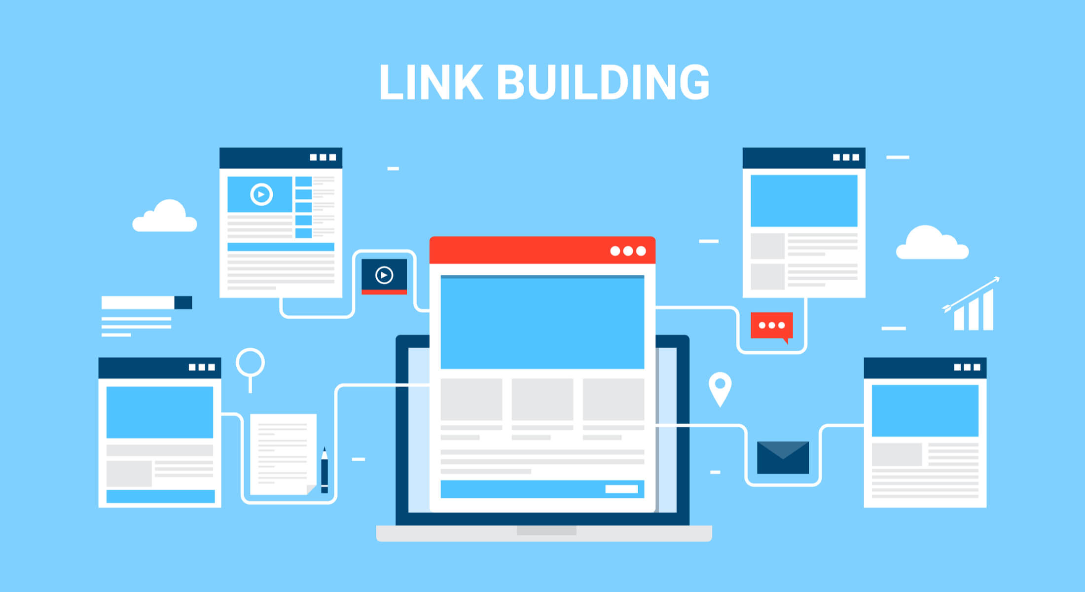 ilustração sobre link building e páginas