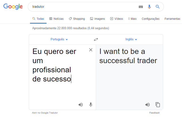 resultados de pesquisa pelo google tradutor