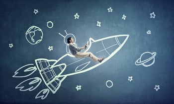 Woman flying rocket