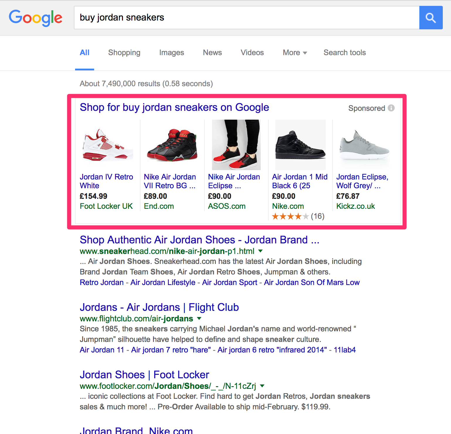 Example of PPC ads appearing in search engine results pages