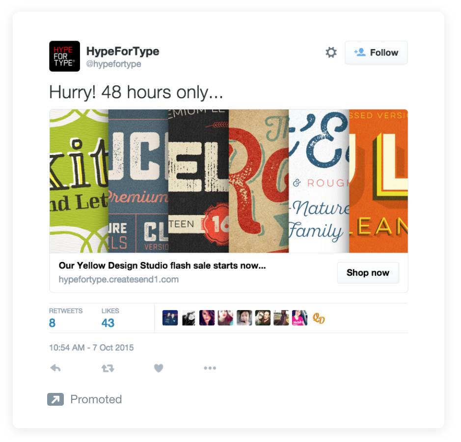 Twitter ad copy strategies hype for type example 