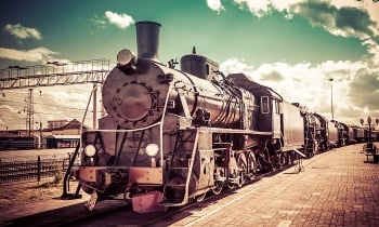 Old steam locomotive, vintage train.