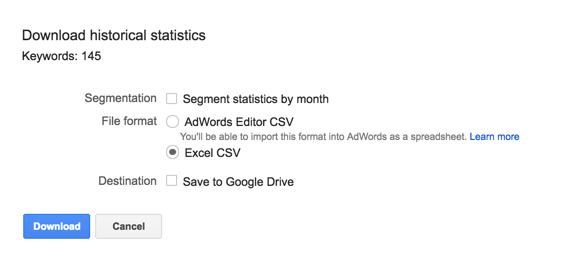 Google search ads download keywords