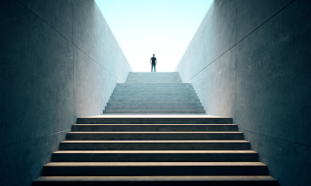 Success business concept. People climbed on top of the stairs. 3d render