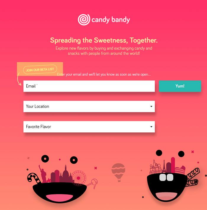 exemplo de landing page do candy bandy