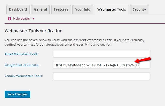 Capture d'écran de vérification des outils pour les webmasters du blog