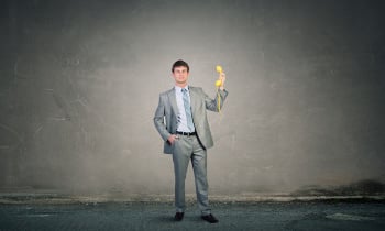 Businessman with yellow receiver