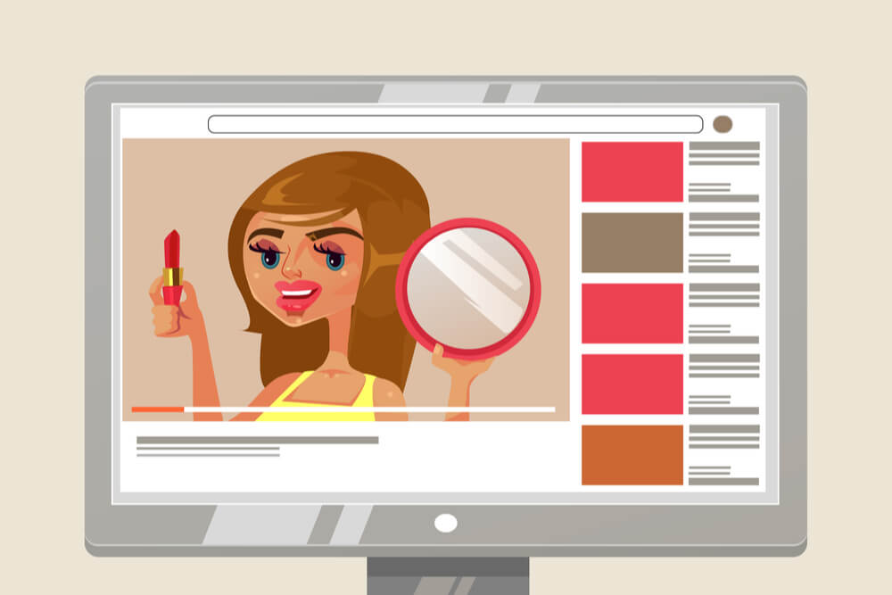 ilustraçao de pagina de video no youtube com digital influencer de maquiagem