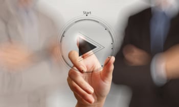 hand press play button sign to start or initiate projects as concept