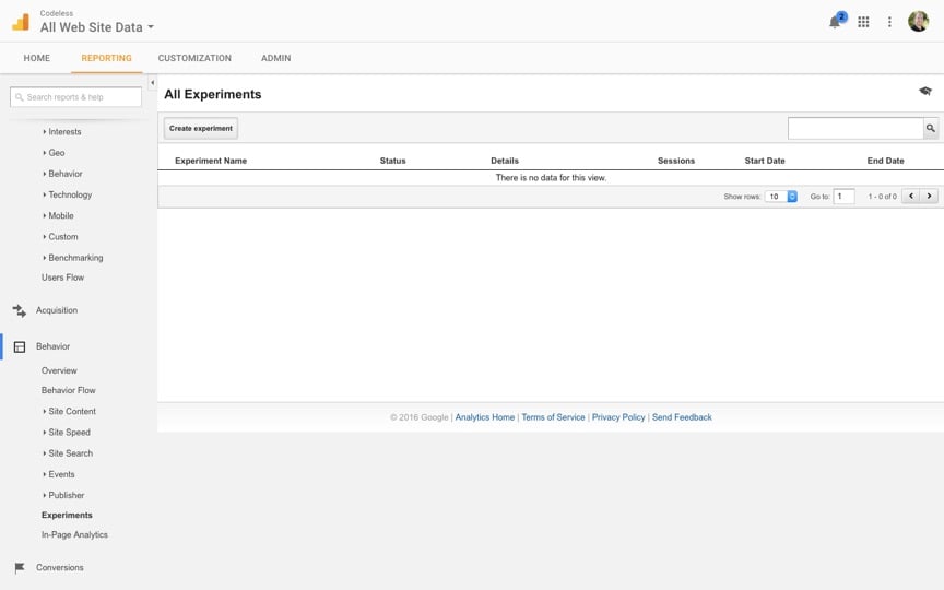 Google analytics experiments