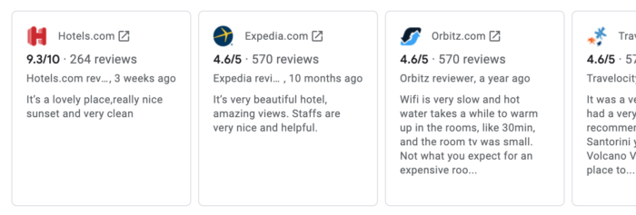 Example of google review aggregator of a greek hotel