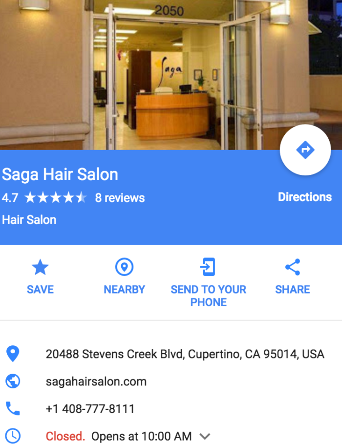 Google maps marketing salon example 