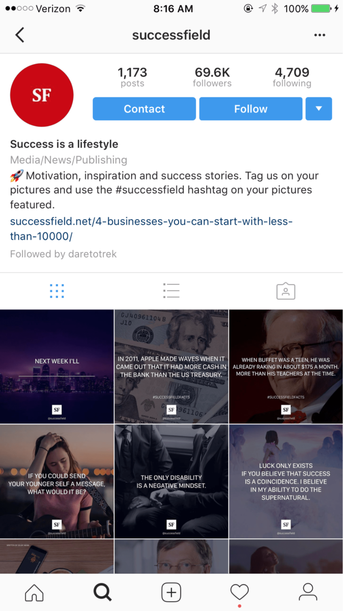 pagina succesfield no instagram