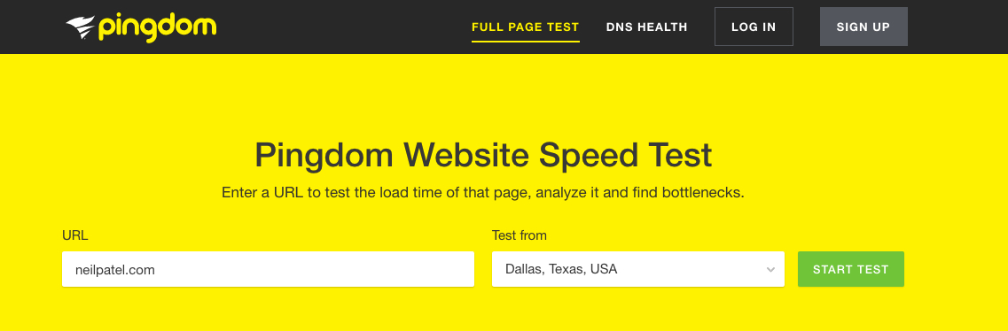 Esempio della pagina di Pingdom  per controllare la velocità della URL