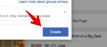 botão de criação de grupo no Facebook