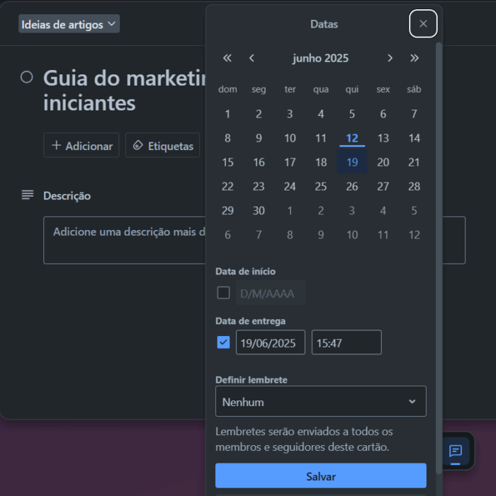 como usar o trello: card data 2