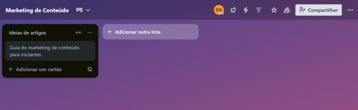 como usar o trello: quadro inicial