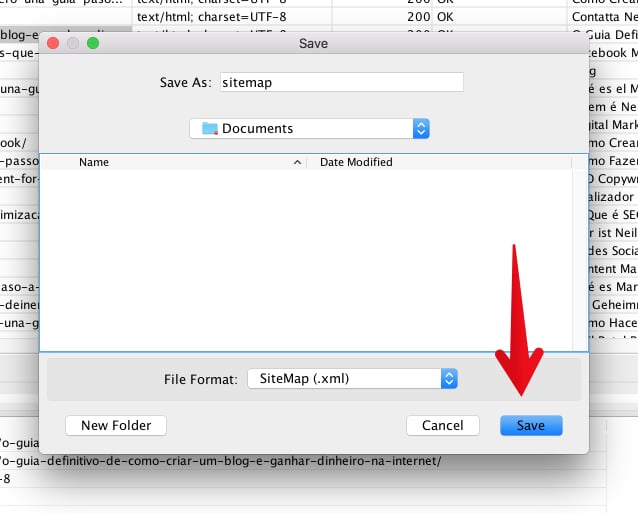 save XML sitemap in screaming frong