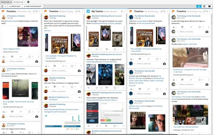 Hootsuite monitoring dashboard tracking brand mentions across social platforms.