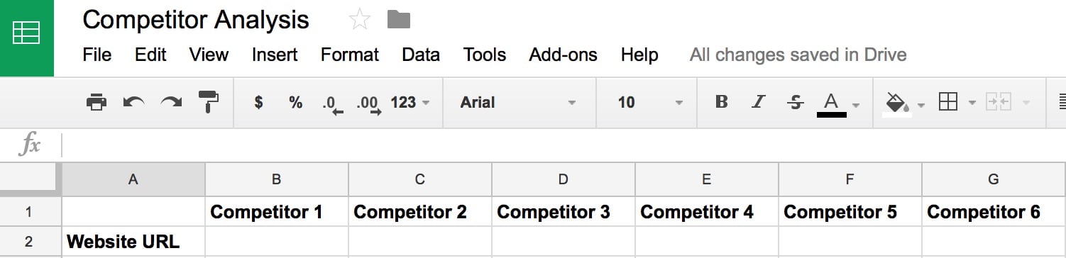 Competitor Analysis Google Sheets